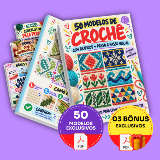 50 Modelos de Crochê Mosaico Passo a Passo Visual - Completo