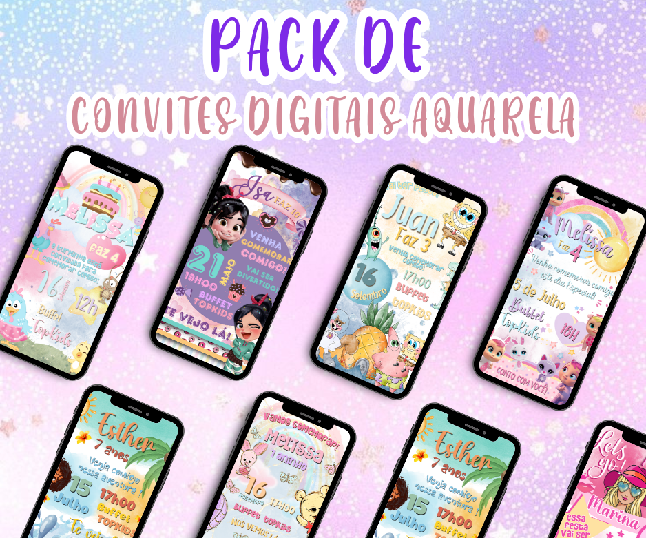 Pack de Convites  Digitais Aquarela