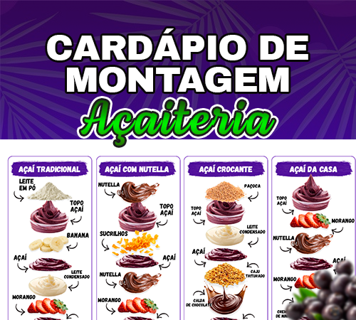 Cardápio de EDITÁVEL de Montagem para AÇAITERIAS 
