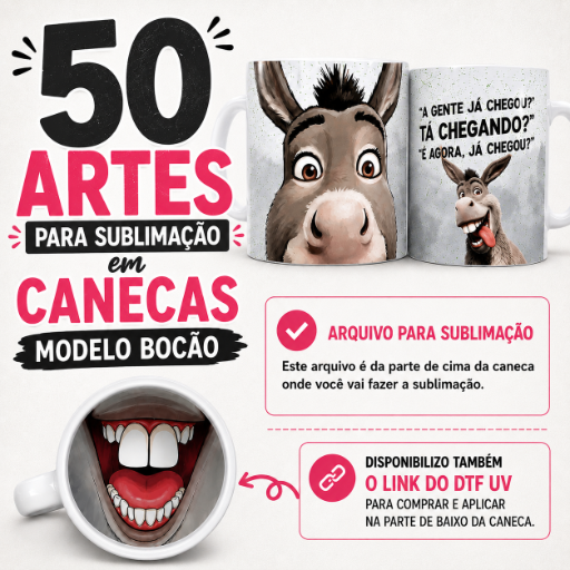 Pack 50 Artes para Sublimação em Canecas Editavéis 