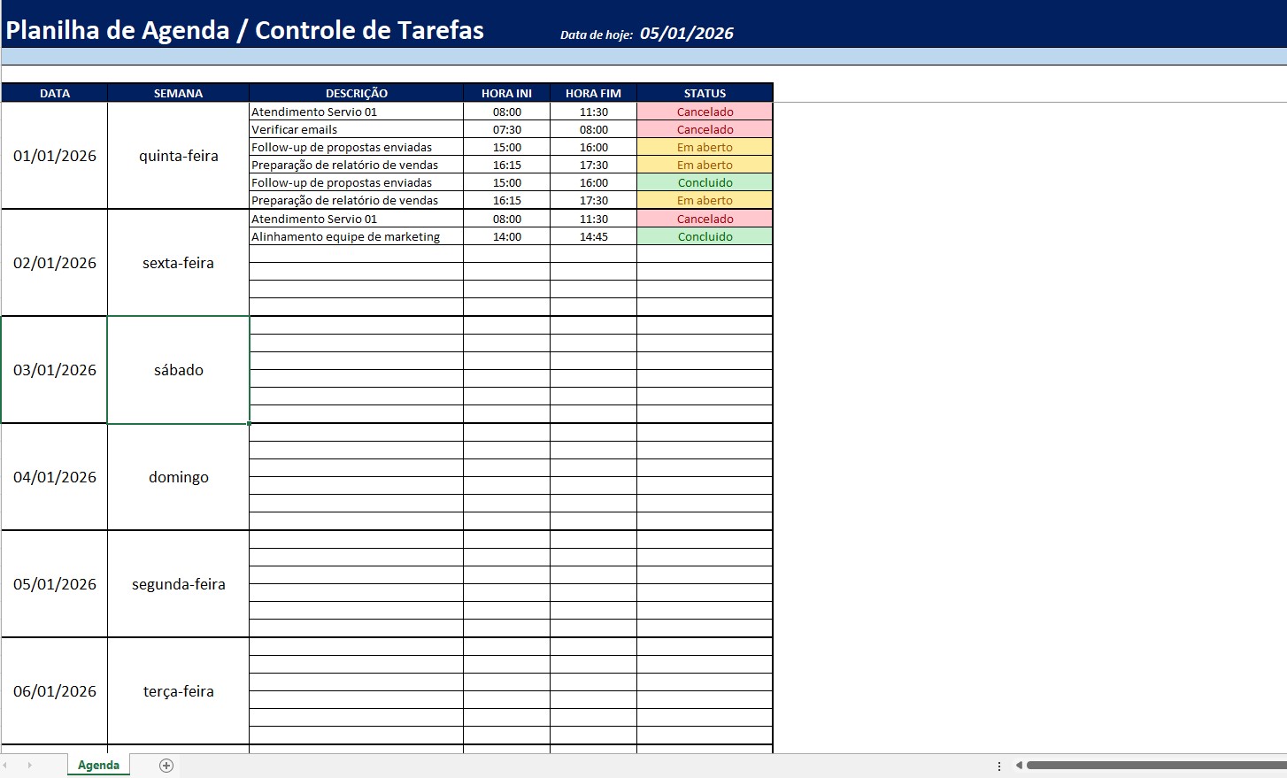 Planilha de Agendamento