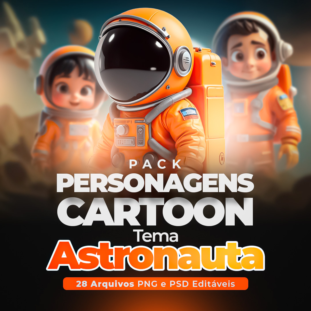 Pack 20 Personagens Cartoon Astronauta PNG/PSD