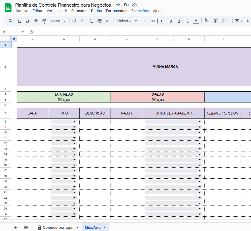 Planilha de Controle Financeiro para Negócios