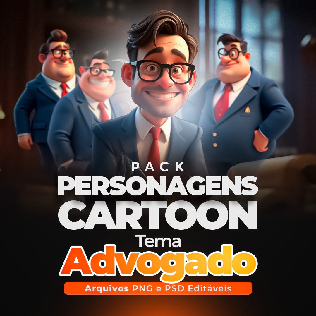 Pack 33 Personagens Cartoon Advogado PNG/PSD