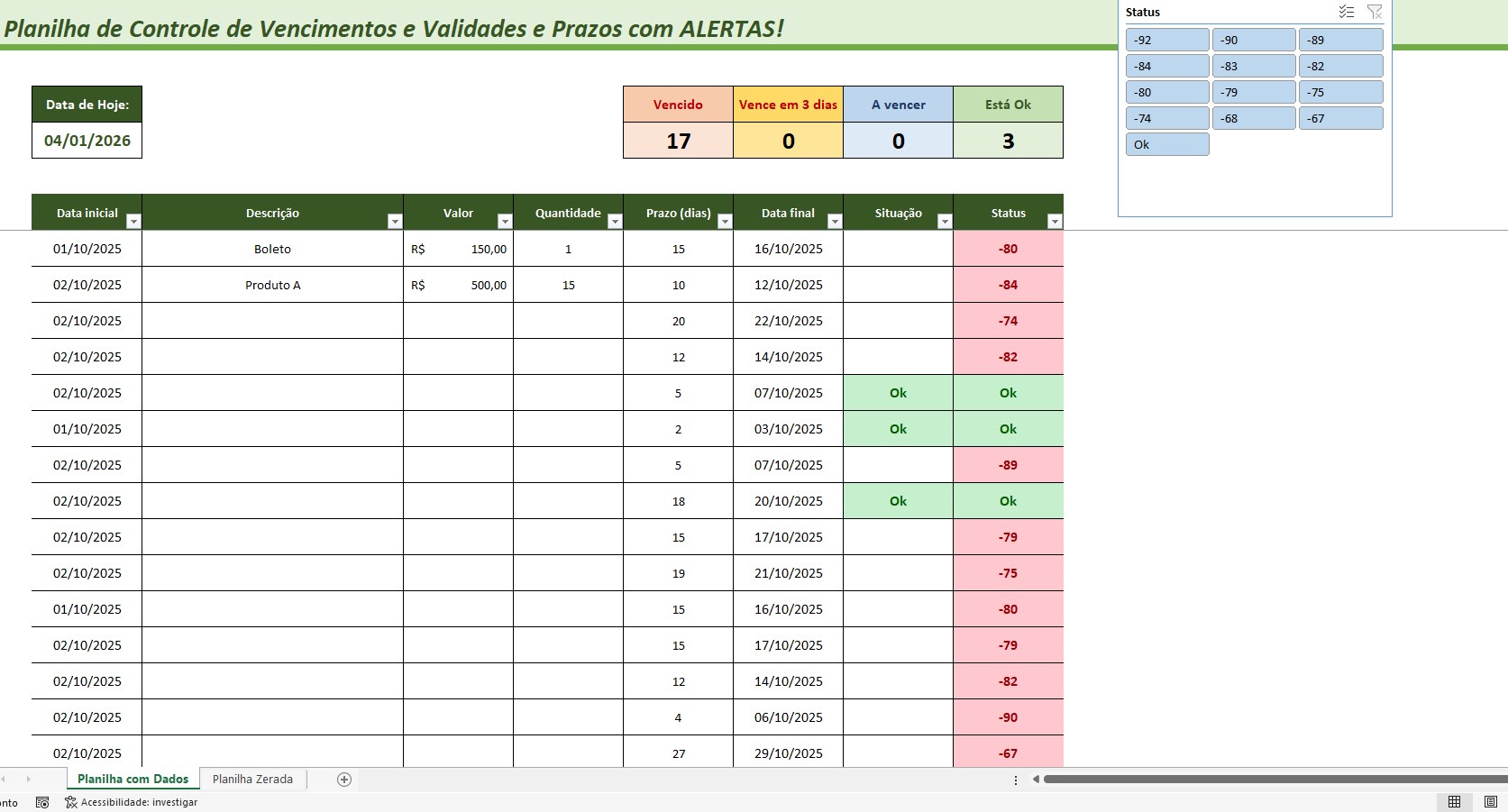 Planilha de Alerta de Vencimentos