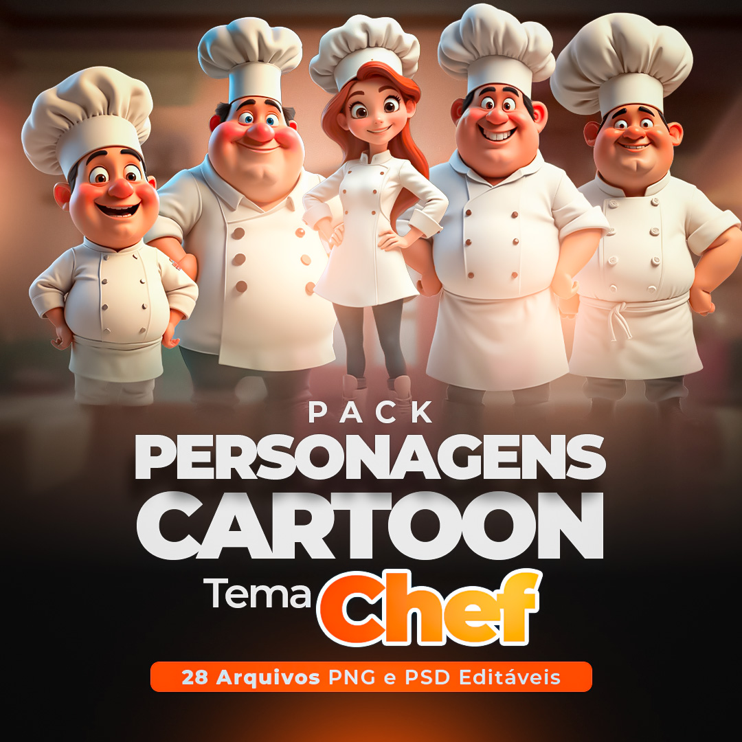 Pack 55 Personagens Cartoon Chef PNG/PSD 
