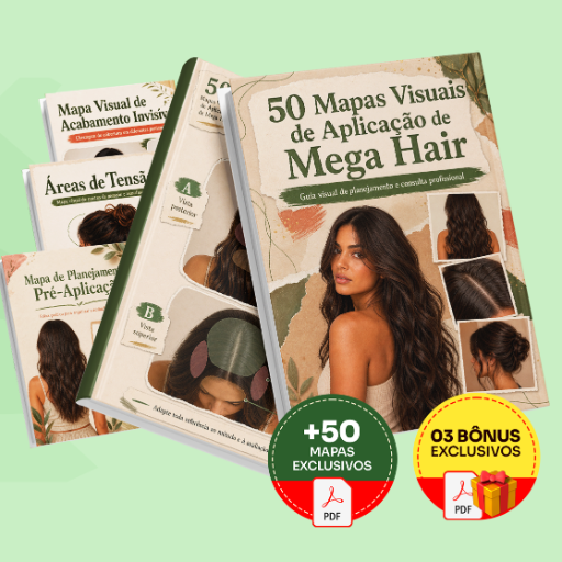 50 Mapas Visuais de Aplicação de Mega Hair - Completo